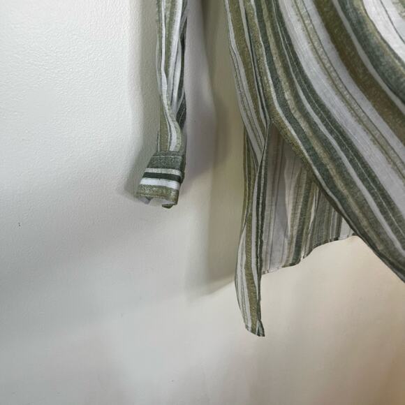 Nanette Lenore lightweight Sheer High Low Blouse Green Vertical Stripes - Picture 6 of 9